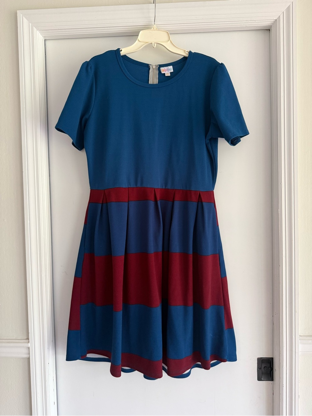 Lularoe Teal and Burgundy Striped Fit & Flare Dress